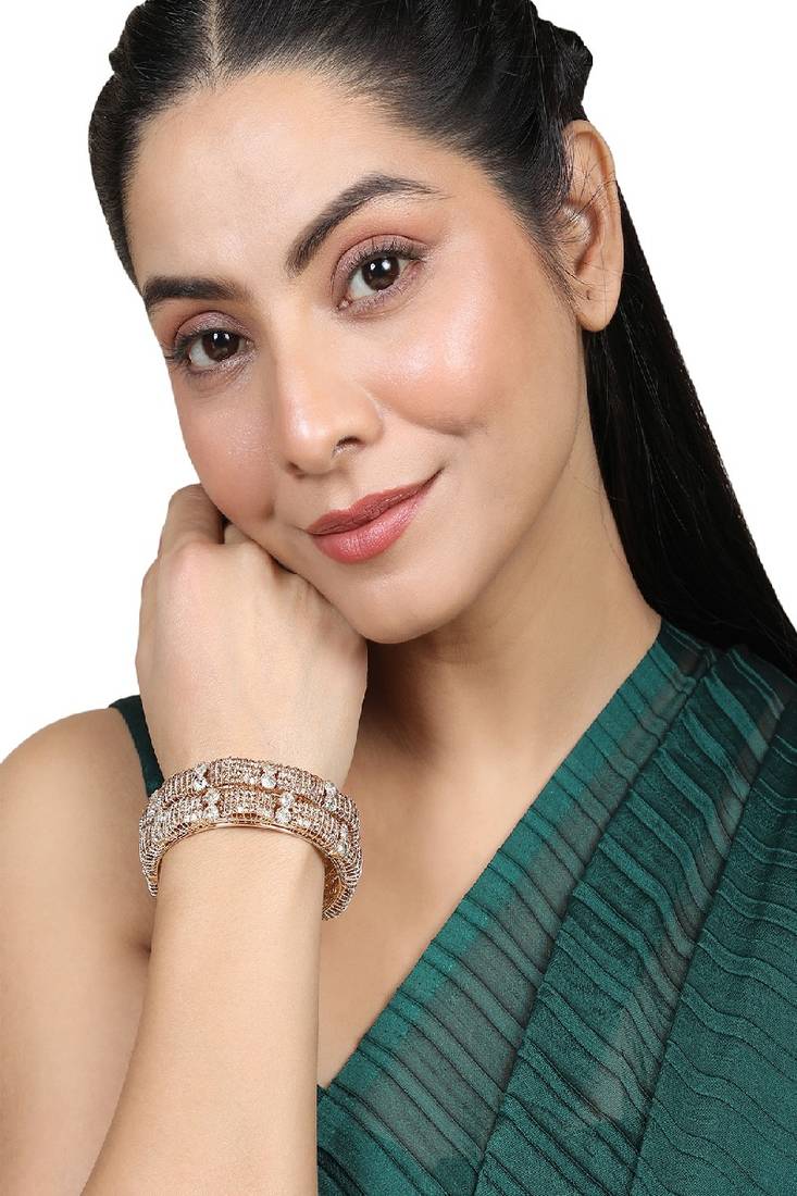 Ethnic Heavy Gold Plated Stone Studded Bangle Set for Girls and Women.