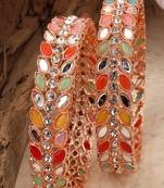 Statement Rose Gold Plated Leaf Shaped Multicolor Stone Studded Bangle Set for Girls and Women.