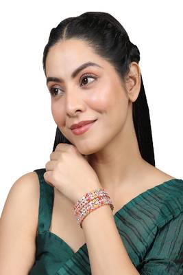 Statement Rose Gold Plated Leaf Shaped Multicolor Stone Studded Bangle Set for Girls and Women. 2