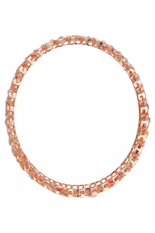 Statement Rose Gold Plated Leaf Shaped Multicolor Stone Studded Bangle Set for Girls and Women.
