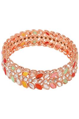 Statement Rose Gold Plated Leaf Shaped Multicolor Stone Studded Bangle Set for Girls and Women. 4