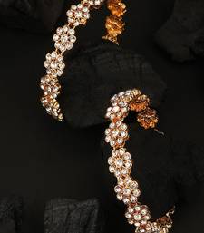 Statement Gold Plated Floral Shaped Stone Studded Bangle Set of 2 Bangles for Girls and Women.