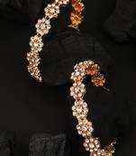 Statement Gold Plated Floral Shaped Stone Studded Bangle Set of 2 Bangles for Girls and Women.