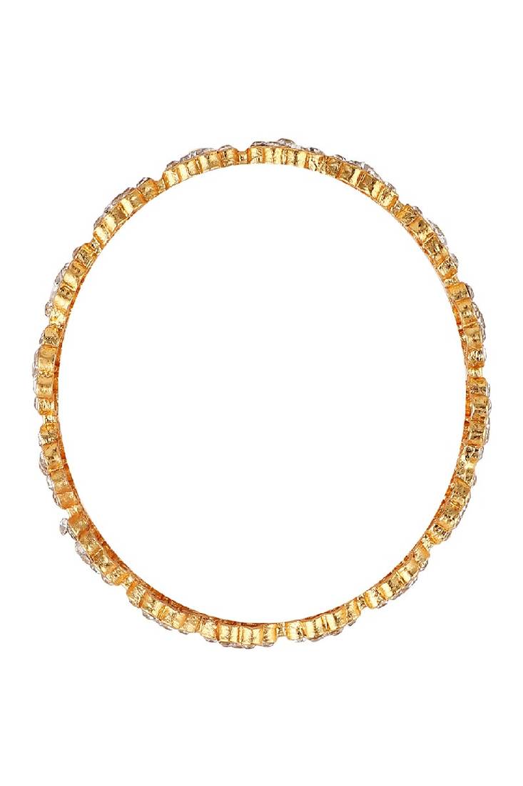 Statement Gold Plated Floral Shaped Stone Studded Bangle Set of 2 Bangles for Girls and Women.