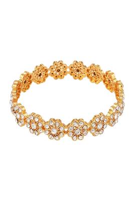 Statement Gold Plated Floral Shaped Stone Studded Bangle Set of 2 Bangles for Girls and Women. 3