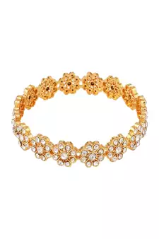 Statement Gold Plated Floral Shaped Stone Studded Bangle Set of 2 Bangles for Girls and Women.