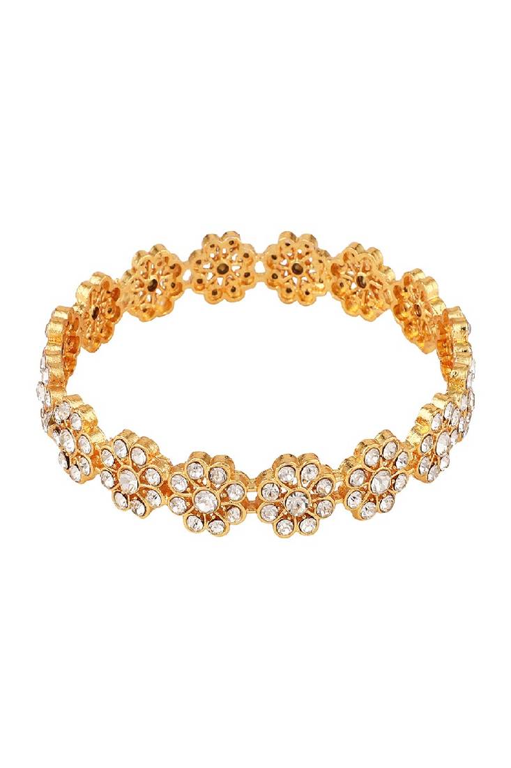 Statement Gold Plated Floral Shaped Stone Studded Bangle Set of 2 Bangles for Girls and Women.