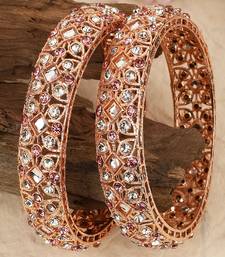 Statement Rose Gold Plated Abstract Design Stone Studded Bangle Set of 2 Bangles for Girls and Women.