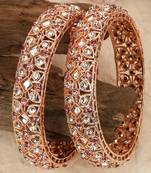 Statement Rose Gold Plated Abstract Design Stone Studded Bangle Set of 2 Bangles for Girls and Women.