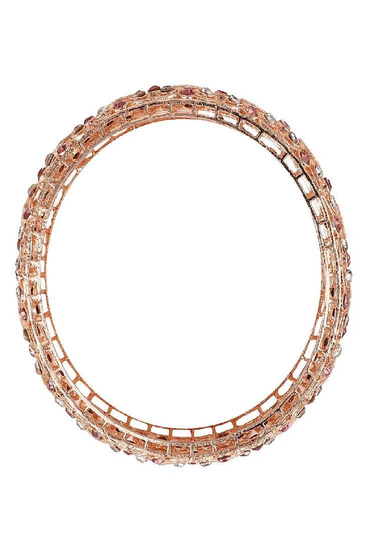 Statement Rose Gold Plated Abstract Design Stone Studded Bangle Set of 2 Bangles for Girls and Women.