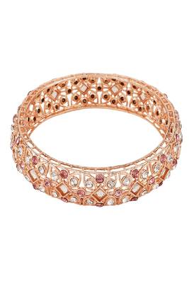 Statement Rose Gold Plated Abstract Design Stone Studded Bangle Set of 2 Bangles for Girls and Women. 4