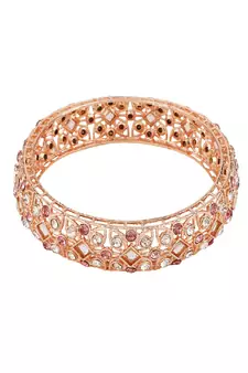Statement Rose Gold Plated Abstract Design Stone Studded Bangle Set of 2 Bangles for Girls and Women.