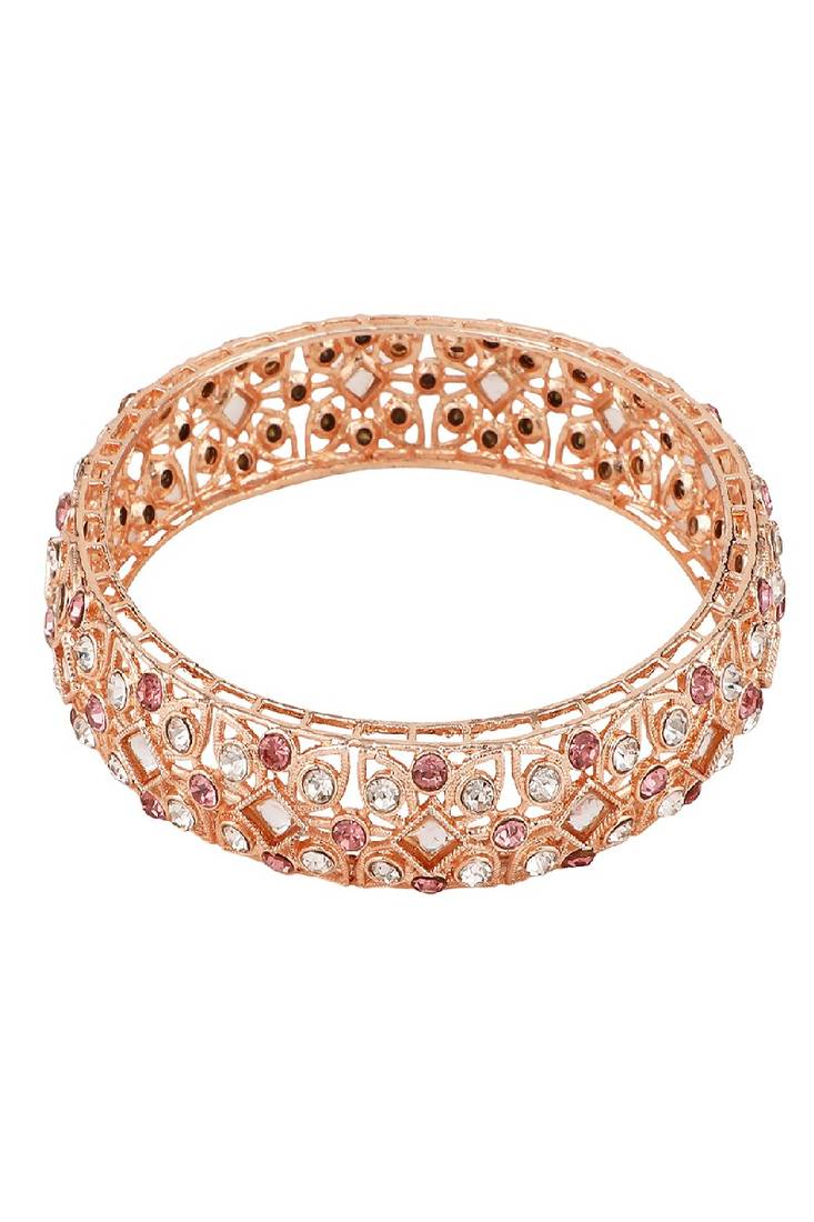 Statement Rose Gold Plated Abstract Design Stone Studded Bangle Set of 2 Bangles for Girls and Women.