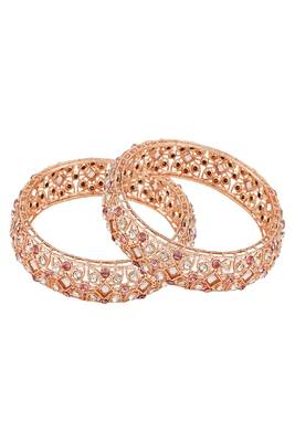 Statement Rose Gold Plated Abstract Design Stone Studded Bangle Set of 2 Bangles for Girls and Women. 5