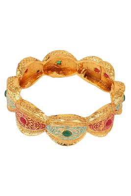 Traditional Gold Plated Enameled Multicolor Stone Studded Abstract Design Bangle Set of 2 Bangles for Girls and Women. 3