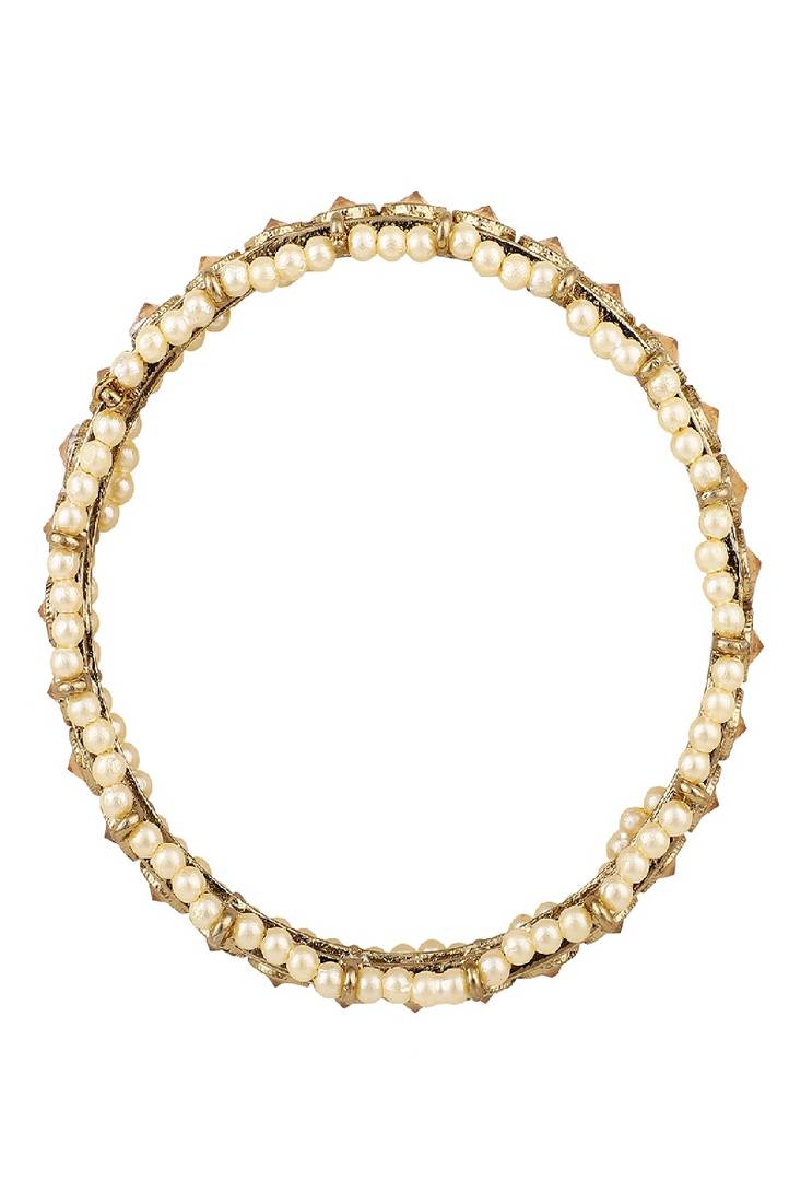 Ethnic Antiique Gold Plated Kundan and Pearl Studded Bangle Set of 2 Bangles for Girls and Women.