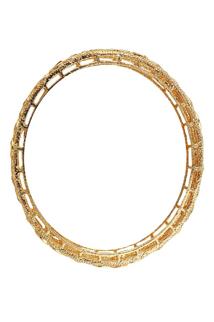 Statement Gold Plated Floral Design Multicolor Stone Studded Bangle Set of 2 Bangles for Girls and Women.