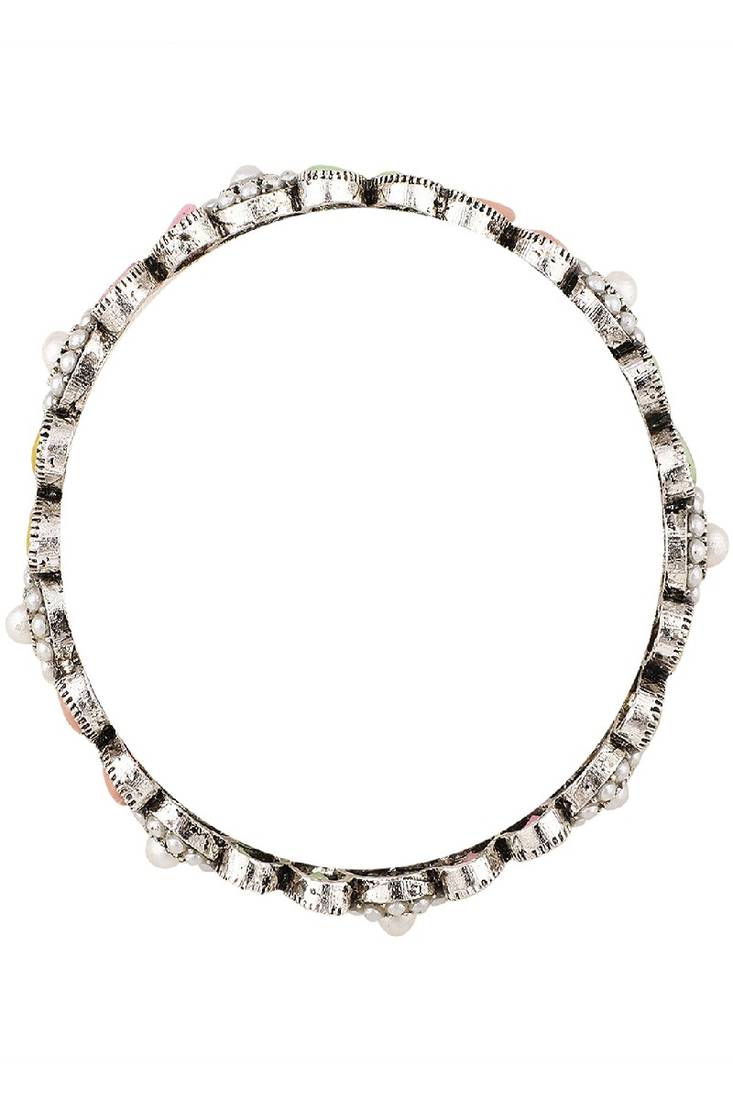 Ethnic Oxidised Leaf Design Multicolor Sttone Studded Bangle Set of 2 Bangles for Girls and Women.