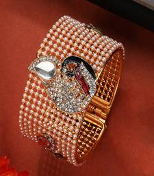 Contemporary Gold Plated Broad Shaped Pearl and Multicolor Stone Studded Broad Bracelet Set of 2 Bracelet