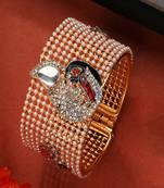 Contemporary Gold Plated Broad Shaped Pearl and Multicolor Stone Studded Broad Bracelet Set of 2 Bracelet