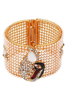 Contemporary Gold Plated Broad Shaped Pearl and Multicolor Stone Studded Broad Bracelet Set of 2 Bracelet 2