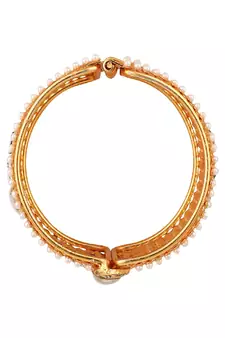 Contemporary Gold Plated Broad Shaped Pearl and Multicolor Stone Studded Broad Bracelet Set of 2 Bracelet