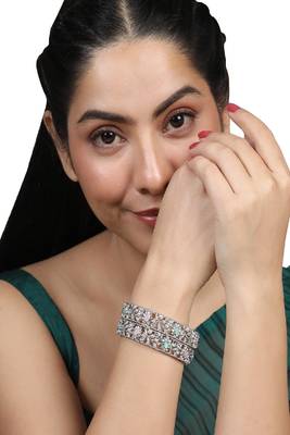 Contemporary Gold Plated Broad Shaped Pearl and Multicolor Stone Studded Broad Bracelet Set of 2 Bracelet 5