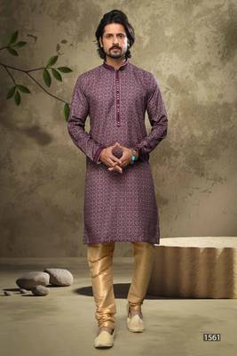 Purple embroidered silk kurta-pajama 2
