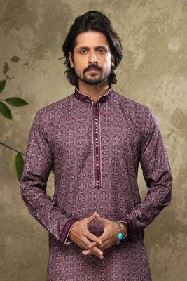 Purple embroidered silk kurta-pajama 4