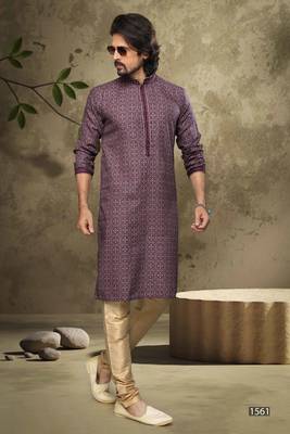 Purple embroidered silk kurta-pajama 1