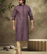 Purple embroidered silk kurta-pajama