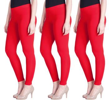 Red Cotton Plain Ankle Length Leggings 1