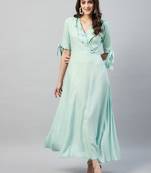 Green printed viscose rayon long-dresses