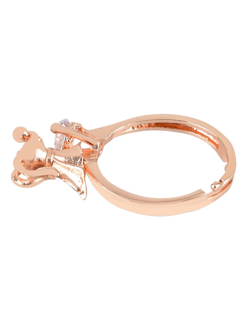 Valentine's Special Rose Gold Plated Elegant Classy CZ Crystal Adjustable Finger Ring for Men & Boys 