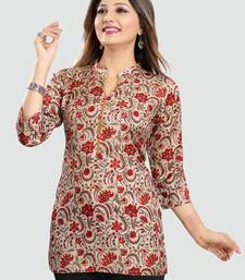 Beige Art Silk Printed Short Kurti Stitched