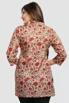 Beige Art Silk Printed Short Kurti Stitched