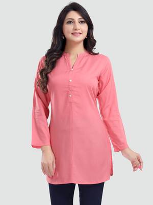 Pink plain rayon short-kurtis 1