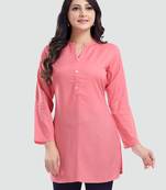Pink plain rayon short-kurtis