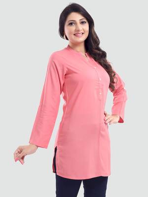 Pink plain rayon short-kurtis 2