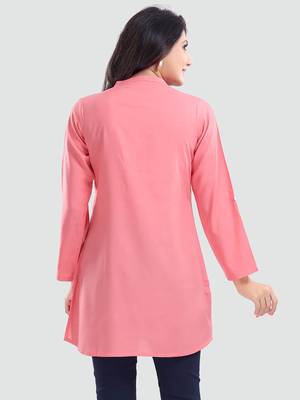 Pink plain rayon short-kurtis 3