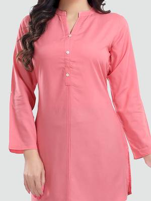 Pink plain rayon short-kurtis 4