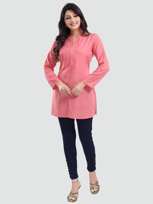 Pink plain rayon short-kurtis 5