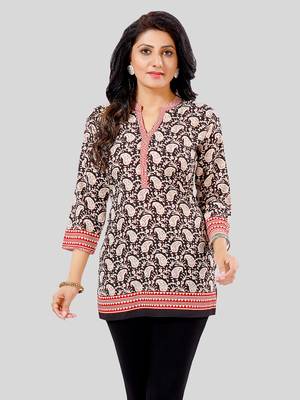 Black printed crepe short-kurtis 1