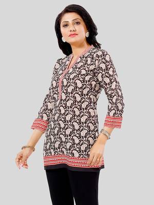 Black printed crepe short-kurtis 3