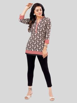 Black printed crepe short-kurtis 5