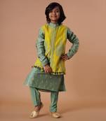 Chanderi/Quilted Jacket/Thread Dori Embd/+ Lower/Moss Green- Yellow