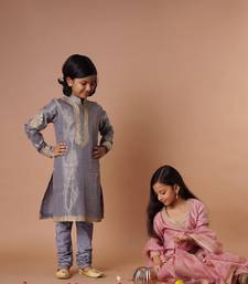 Chanderi/Woven/Dhari Tissue/Aari + Hand Embd/+ Lower/Grey