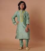 Chanderi/Thread Dori Embd/+ Lower/Moss Green- Yellow