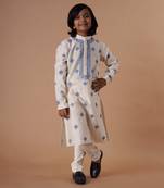 Chanderi/Thread Dori Embd/+ Lower/Ivory- Blue