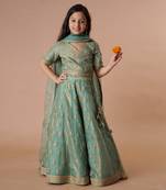 Chanderi/Woven/Dhari Tissue/Dori + Hand Embd/Embd Dupatta/Moss Green